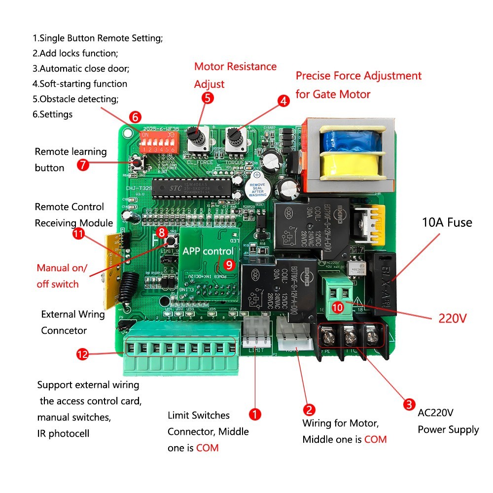 Control Board For AC Sliding Gate Opener Electronic Main Replacement PCB Circuit