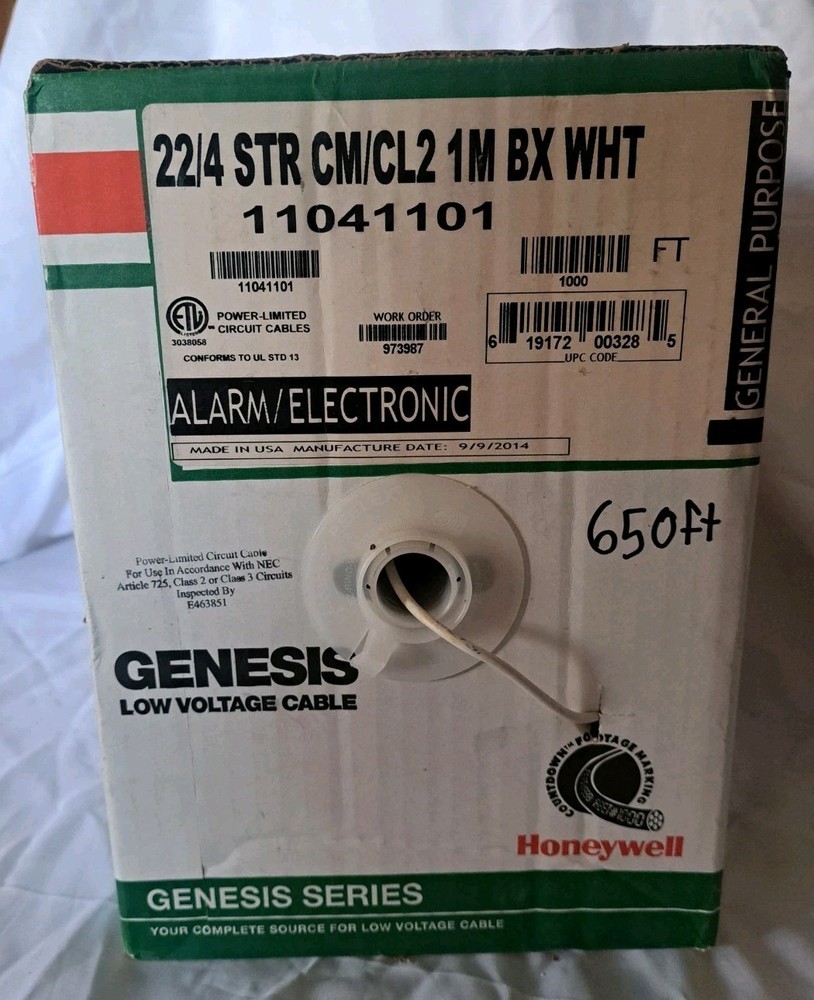 Genesis 11041101 22/4 Solid Security Cable 650ft Low Voltage Wire - 650ft Only -