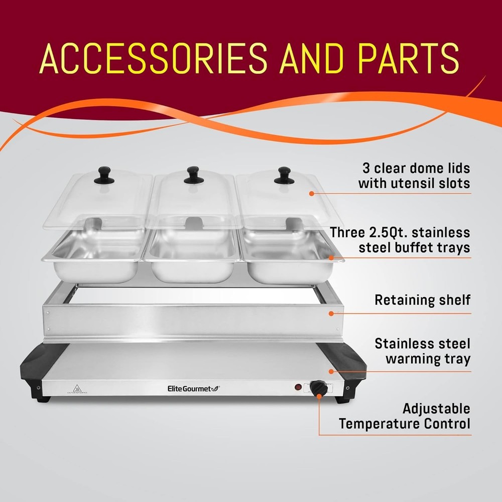 Buffet Server with Clear Lids & Temp Control - 3 Trays, Perfect for Holidays