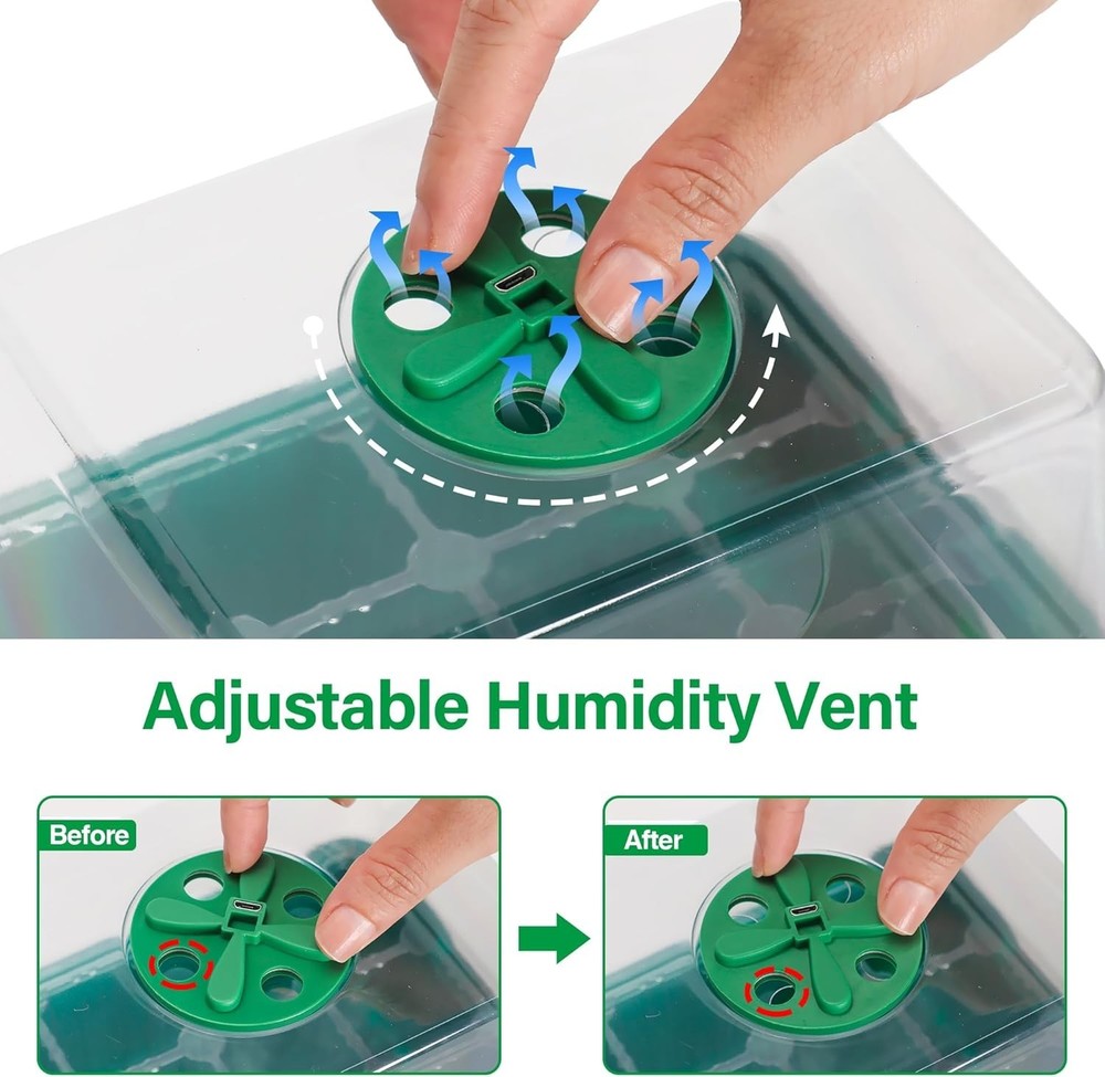 5 Pack Elevated Seedling Trays with Adjustable Humidity Domes & LED Growth Light