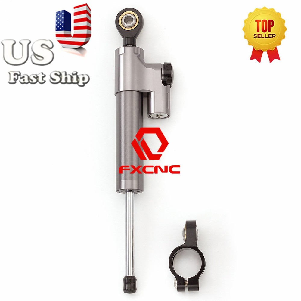 CNC Grey Universal Steering Damper Motorcycle Stabilizer Linear Reversed Control