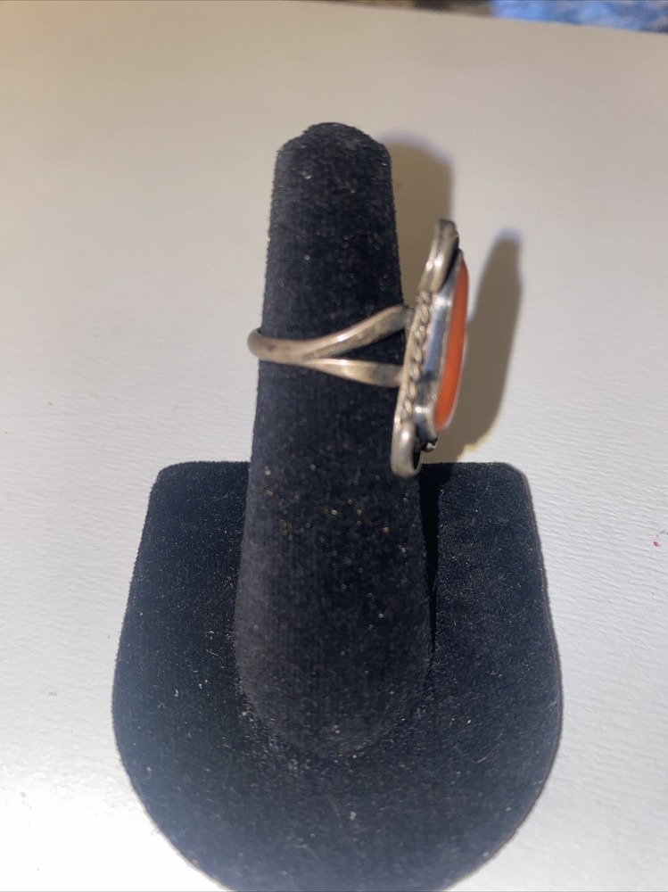 Vintage Silver Ring Size 5.25 Orange Stone