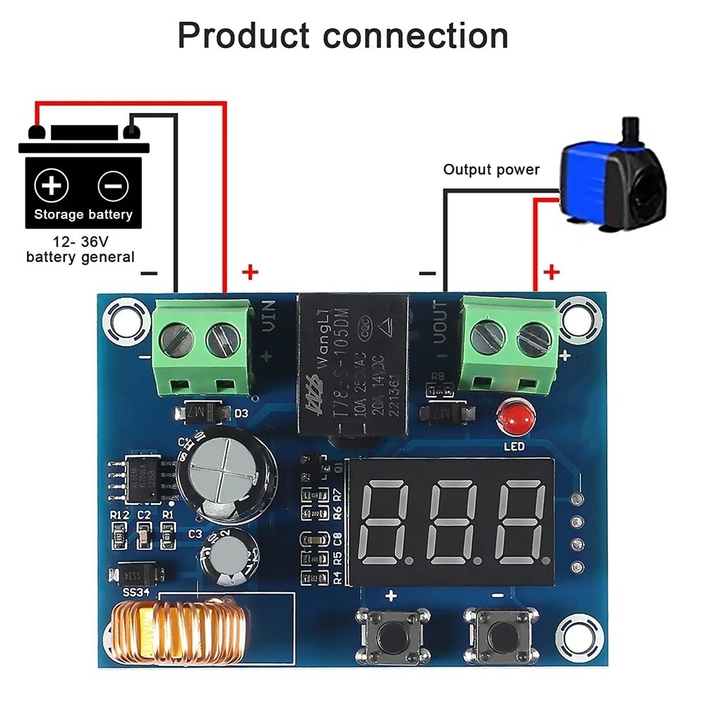 2 Pcs 12V-36V Battery Low Voltage cut off On Switch Controller Protection Module