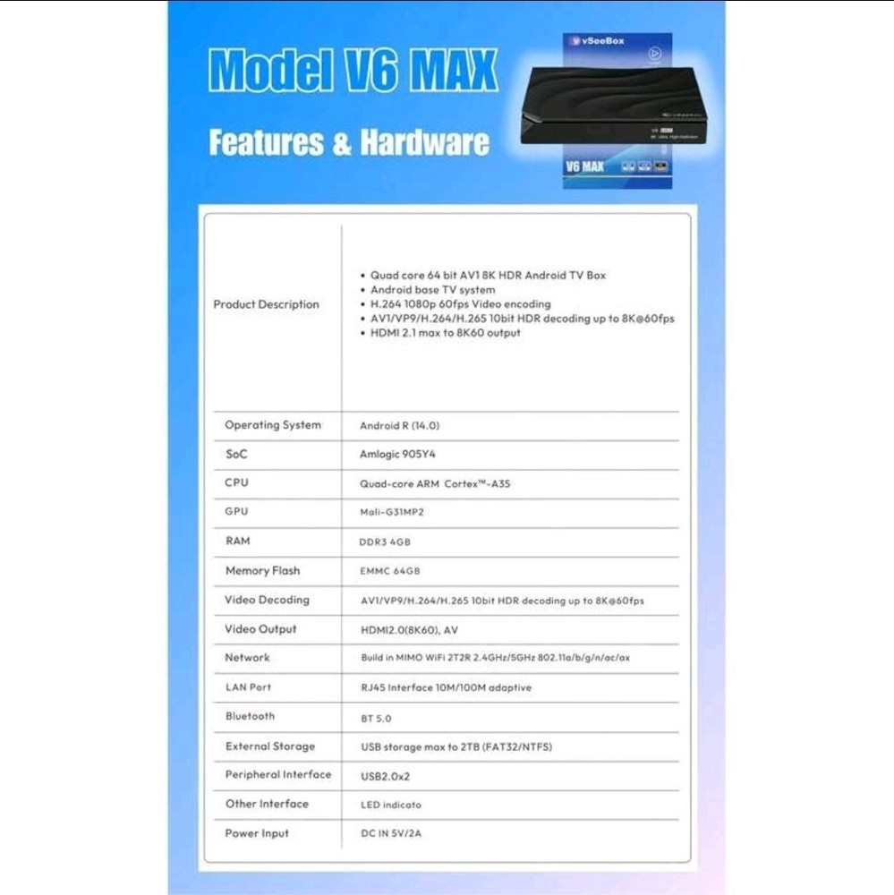 Vesee V6 Max-Latest Fastest Streaming Box