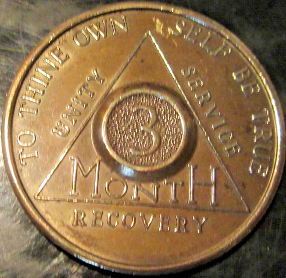 Alcoholics Anonymous 3 Three Month AA BACK Bronze Medallion Coin Token Chip