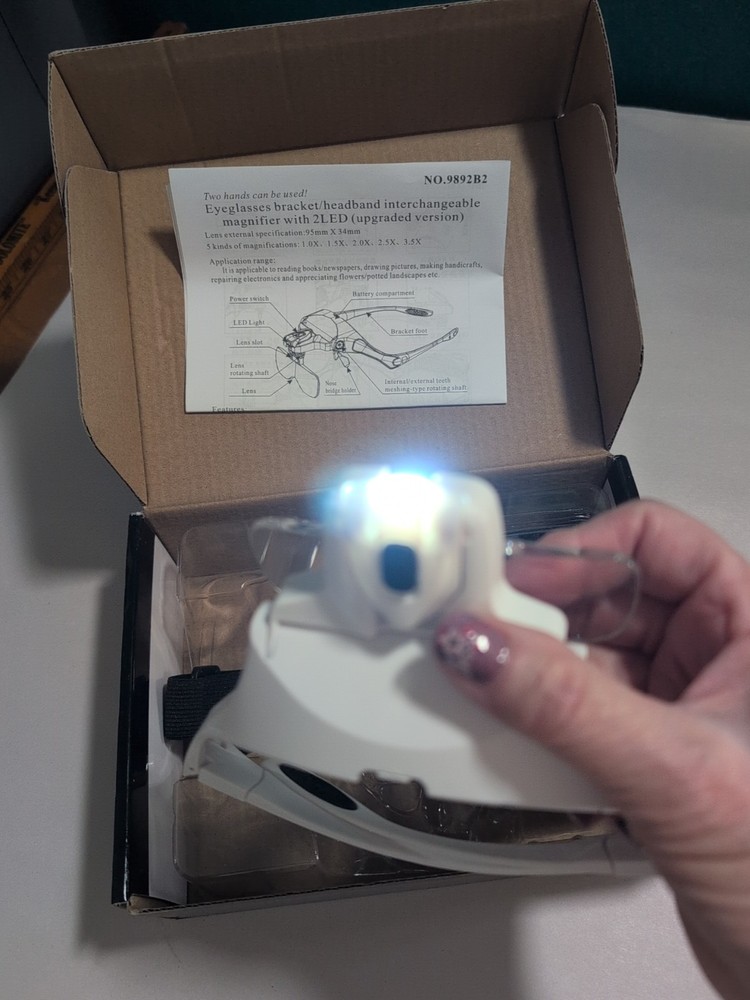 LED Lighted Magnifier Eyeglass Bracket Headband Interchangeable Lenses