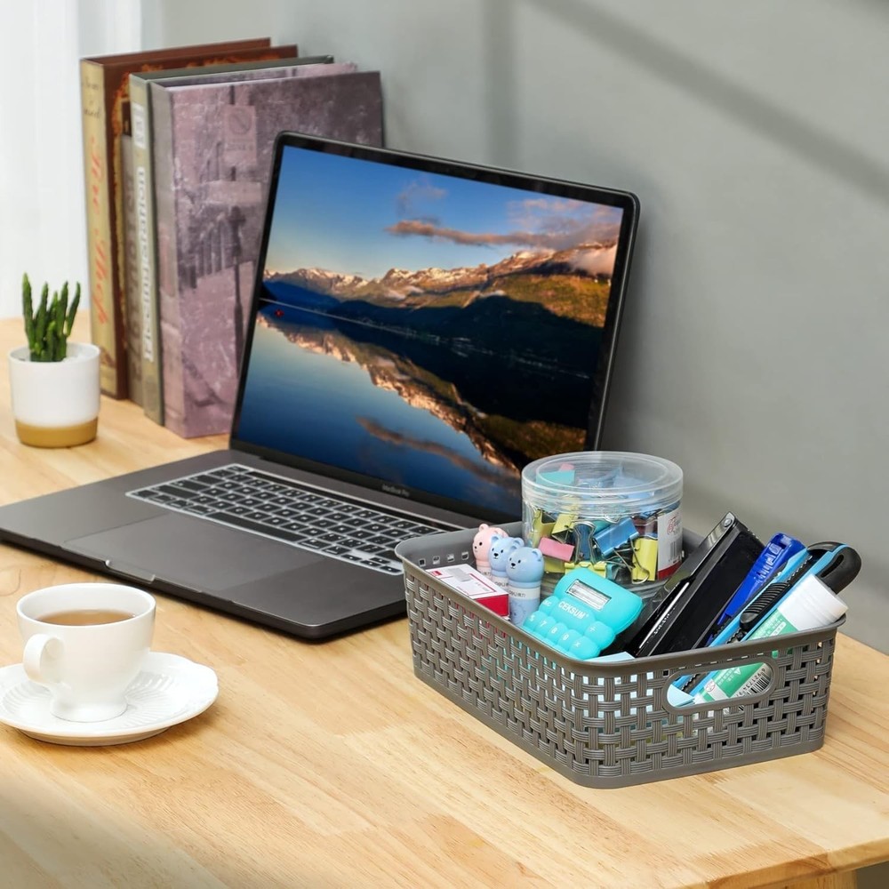 Plastic Storage Baskets 8 Pack Gray Durable Easy to Use Flexible Multi-Purpose