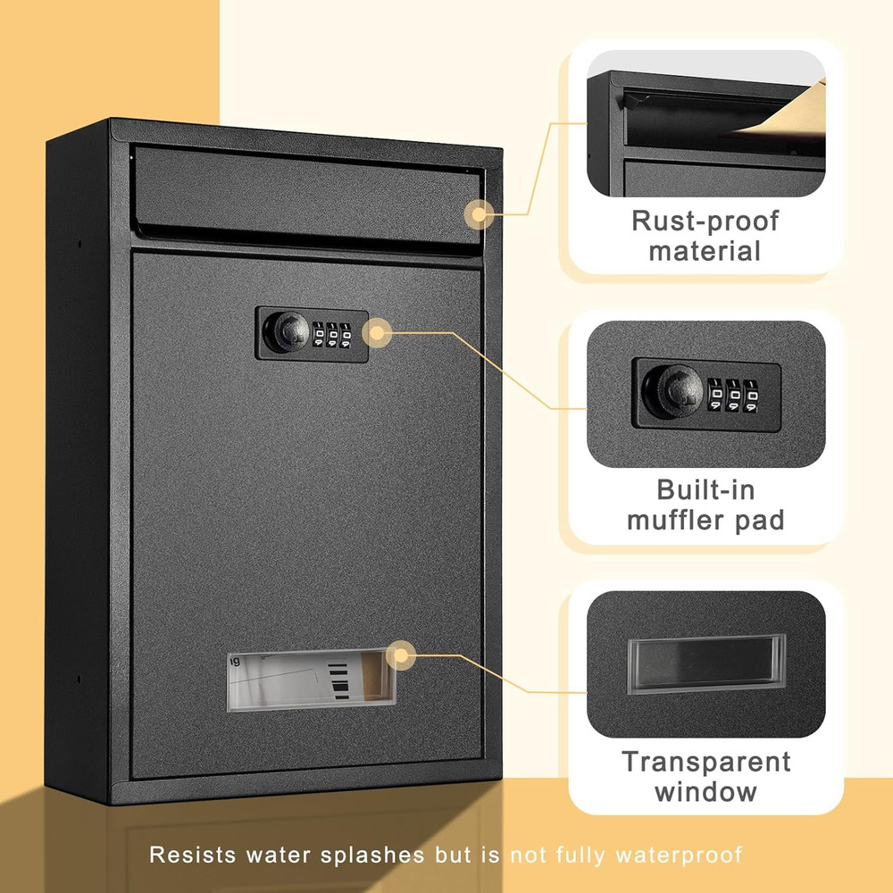 Wall Mount Mailbox, Combination Lock Mail Boxes for Outside, Safe Drop Box with