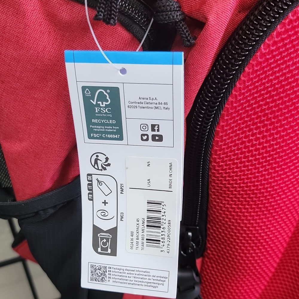 Arena Team Backpack 45 Red Swimming Backpack