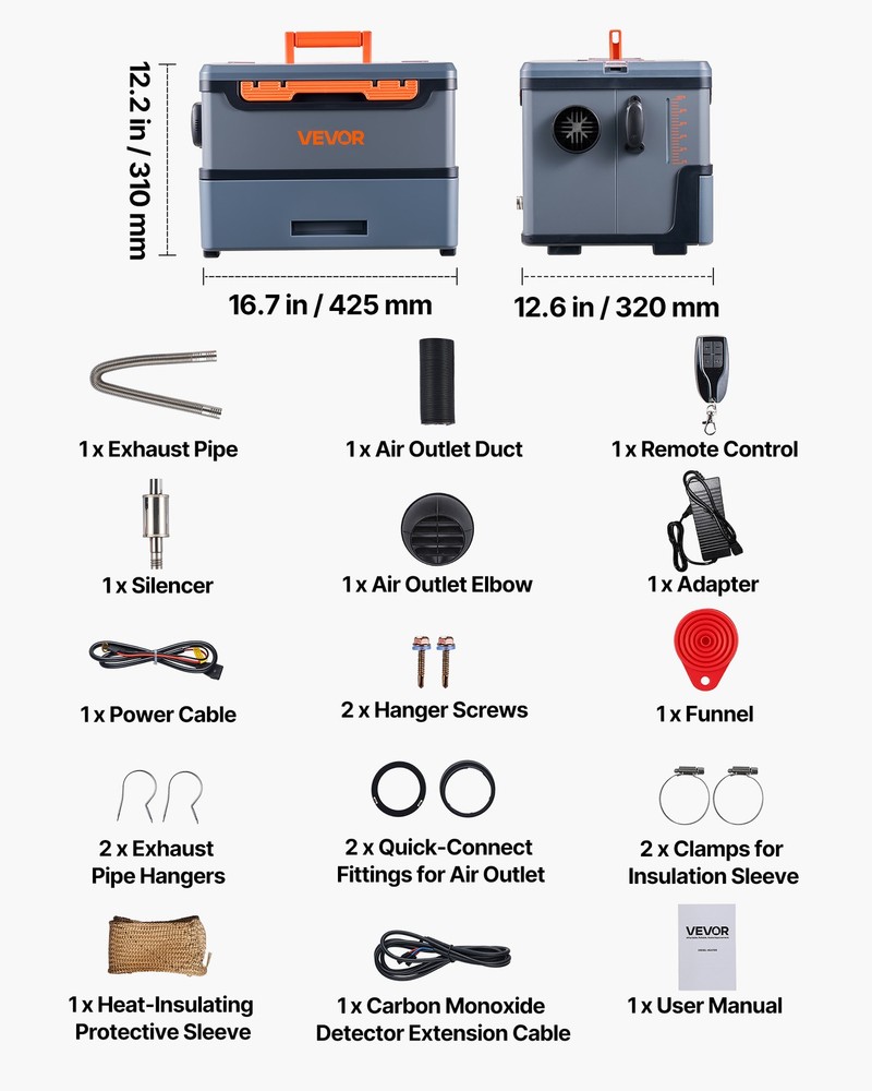 VEVOR Diesel Heater Portable Diesel Air Heater 8KW DC 12V/24V Bluetooth 1.3 Gal