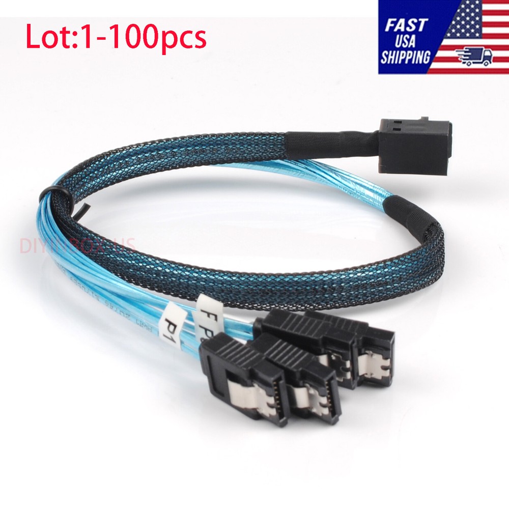 Lot Mini SAS SFF-8643 Target to 4 SATA 7pin Host Hard Disk Data Serve Raid Cable
