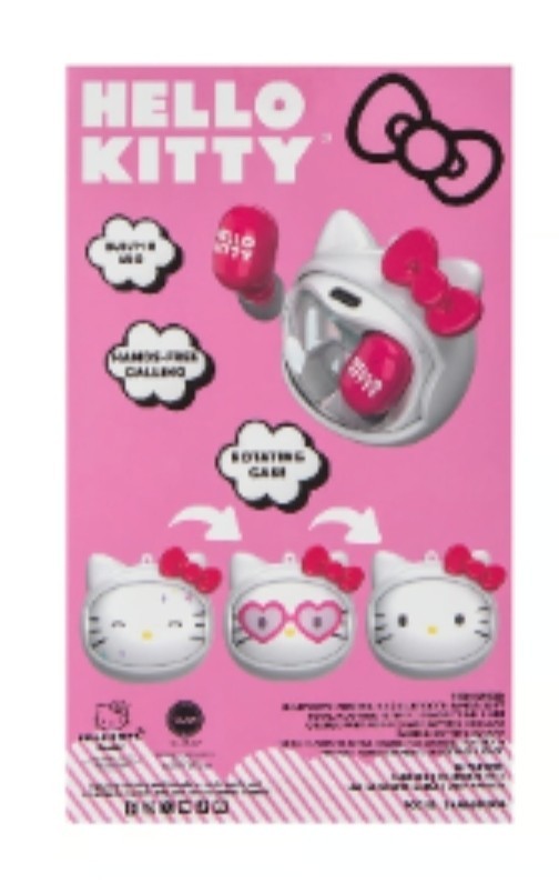 Sanrio Hello Kitty Wireless Bluetooth Earbuds, Rotating Case, Pink/White
