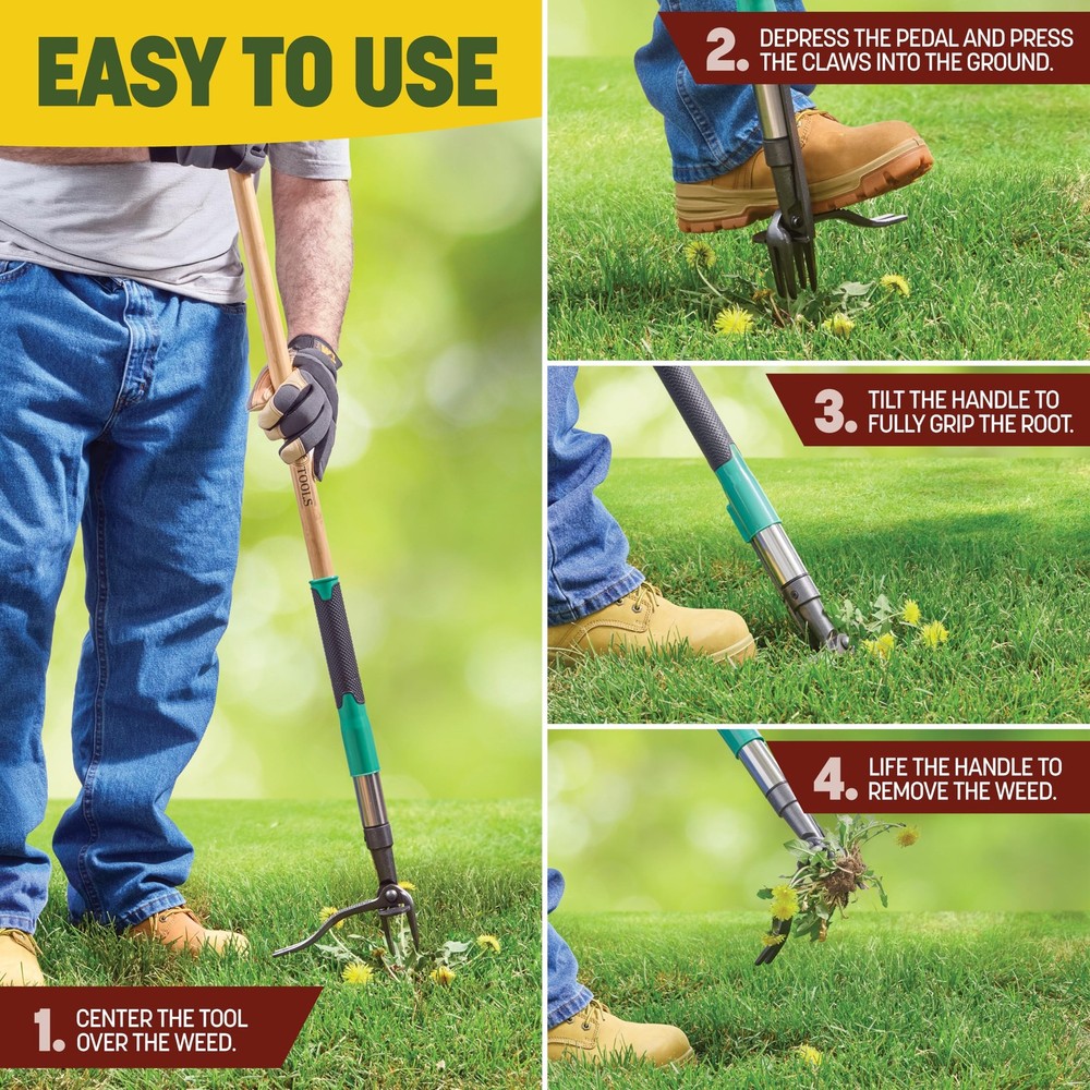 Papa's Tools Weed Puller Tool, 44" Stand Up Weeder Garden Tools & 4 Claw Stee...