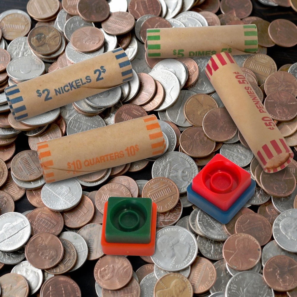 60 Assorted Coin Roll Wrappers with Color Coded Coin Wrapper Crimping Tool -(Qua