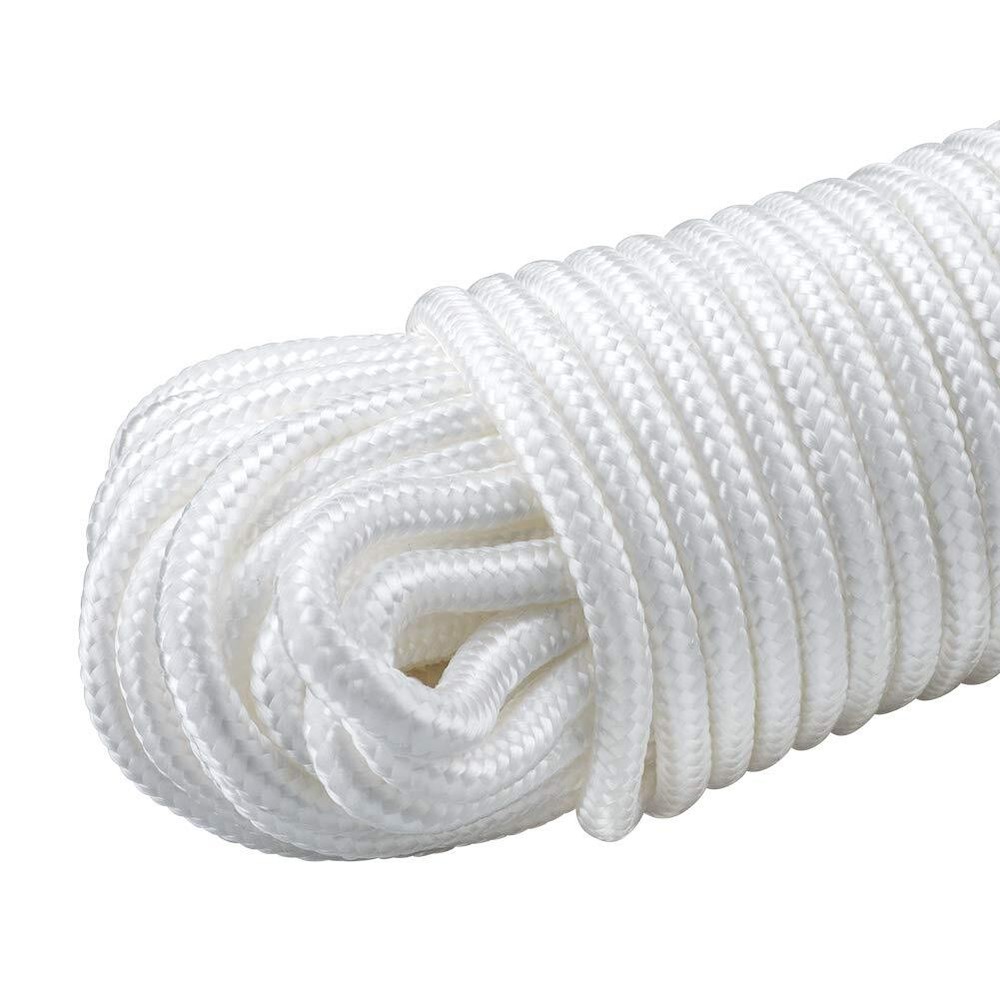 100ft 1/4" White Nylon Rope Solid Braided Strong Multi-Purpose Tie Down Craft
