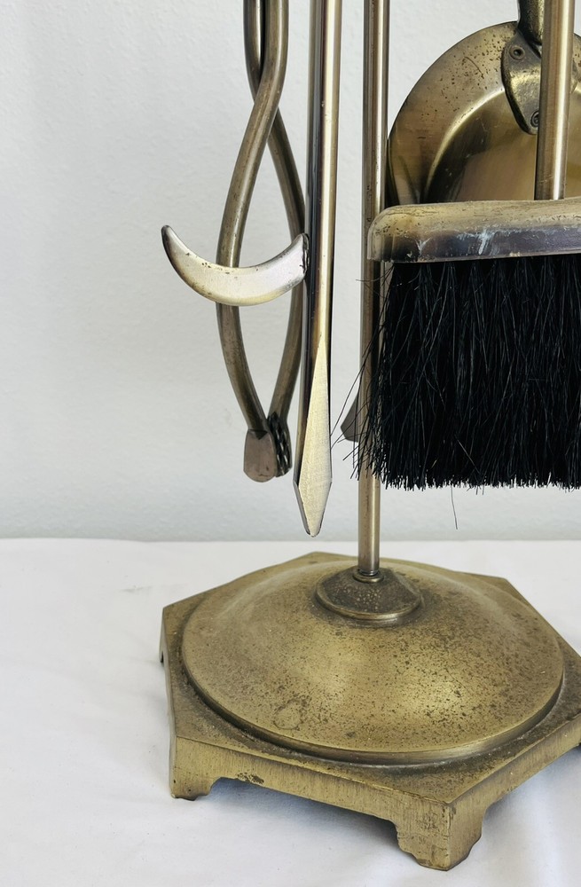 Fireplace Tool Set - Rail on Base Antique Brass