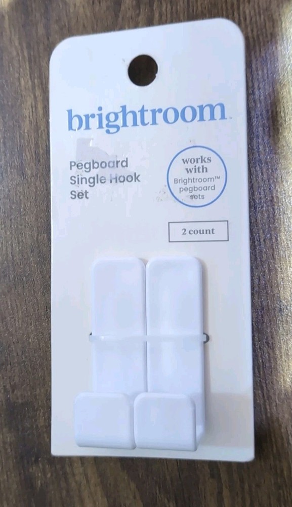 Brightroom Pegboard Single Hooks Adjustable Storage White Set of 2 Plastic