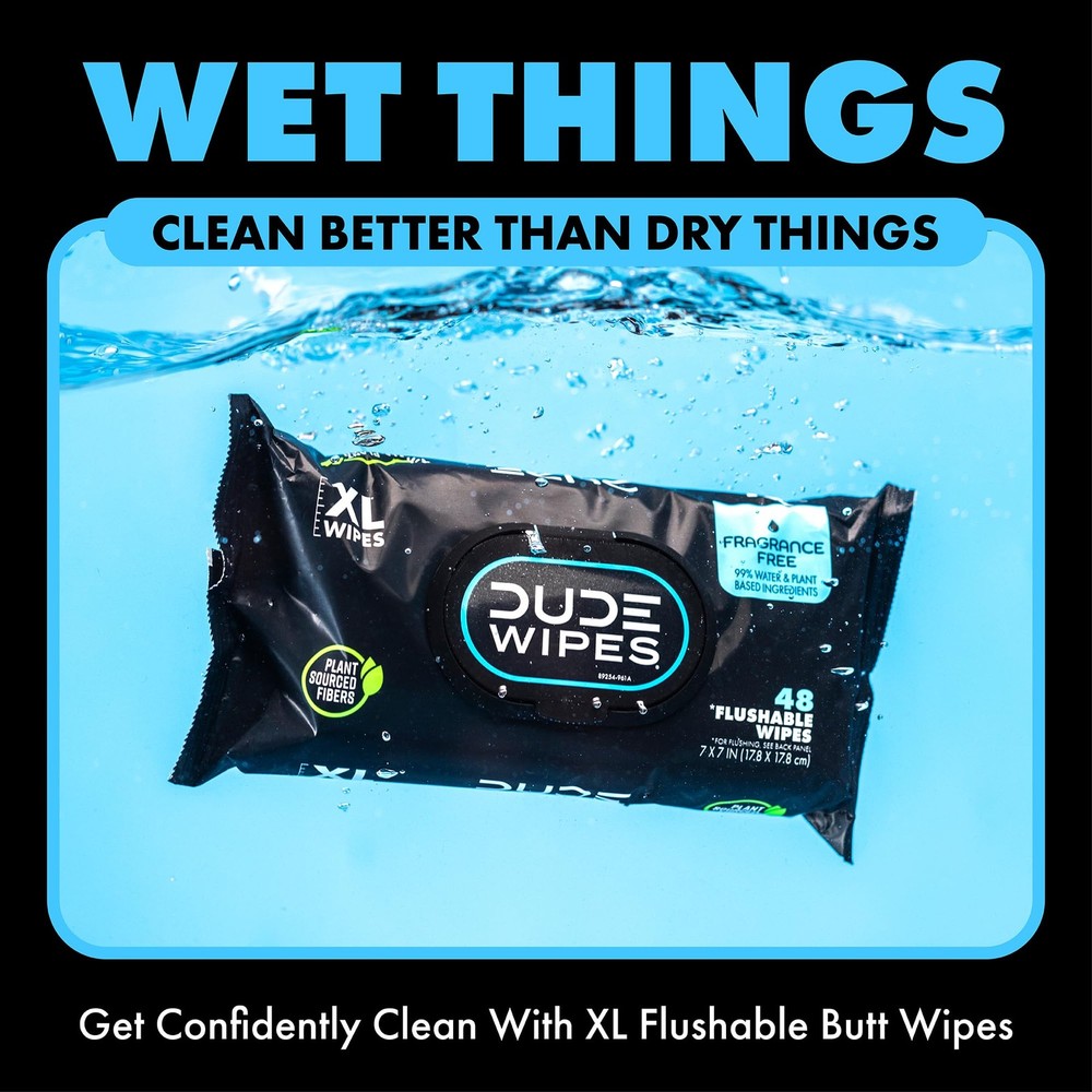 DUDE Wipes Unscented Flushable - 48 Count (Pack of 6), Multi