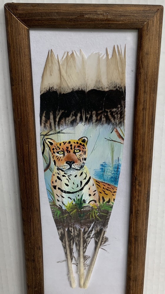 Cheetah On Bird Feather Art Hand Painted
