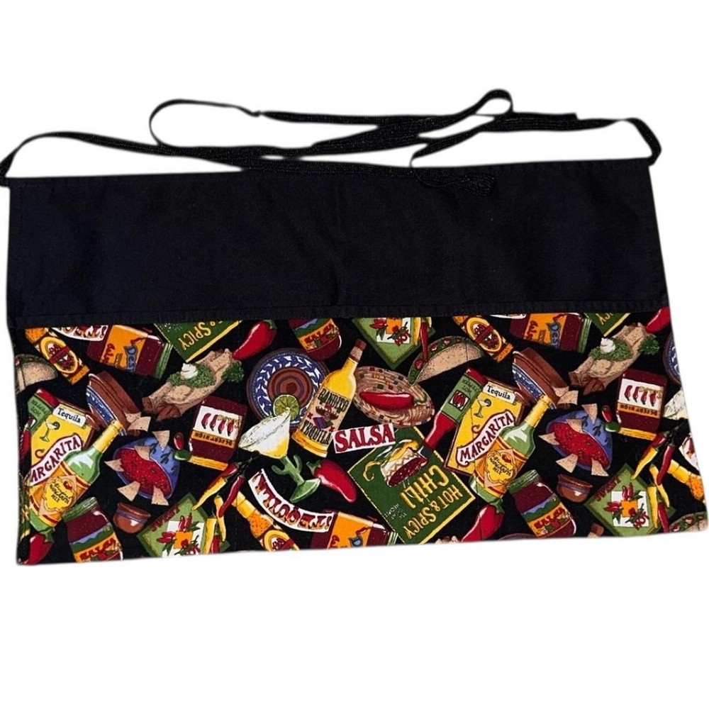 Serving Black apron with colorful salsa design