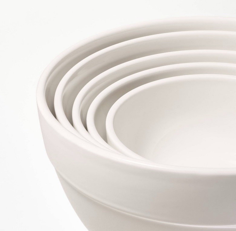 5pc Earthenware Ceramic Mixing Bowl Set Cream - Figmint