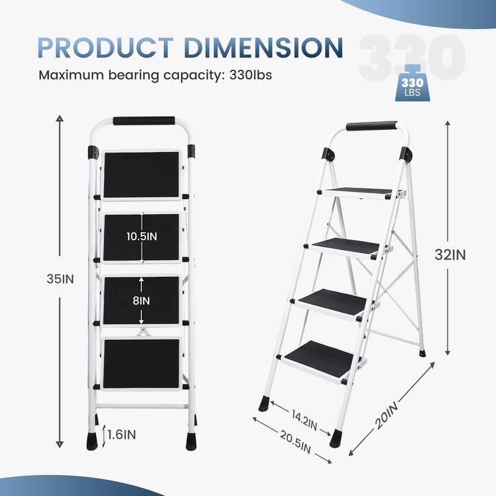OLIXIS Step Ladder, 4 Sturdy Stool with 4-Step 330lbs Max Load, Black