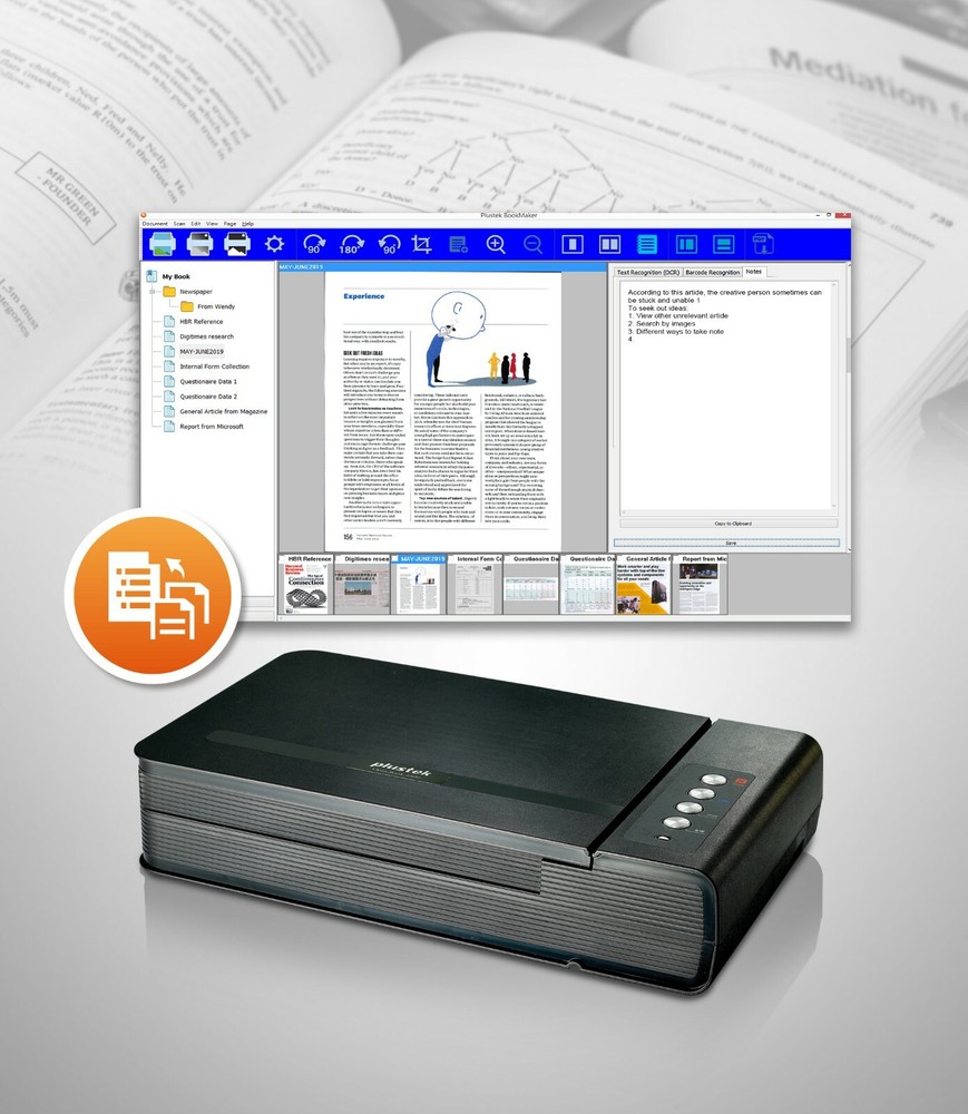 Plustek OpticBook 4900 Scanner - Book & Document Organizer for Academic Research
