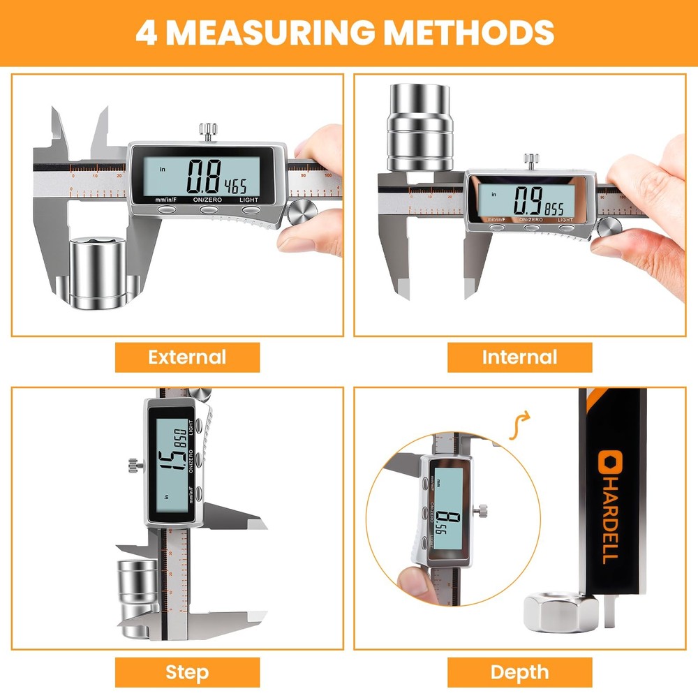 HARDELL Digital Caliper, Rechargeable Caliper Measuring Tool with Backlight L...