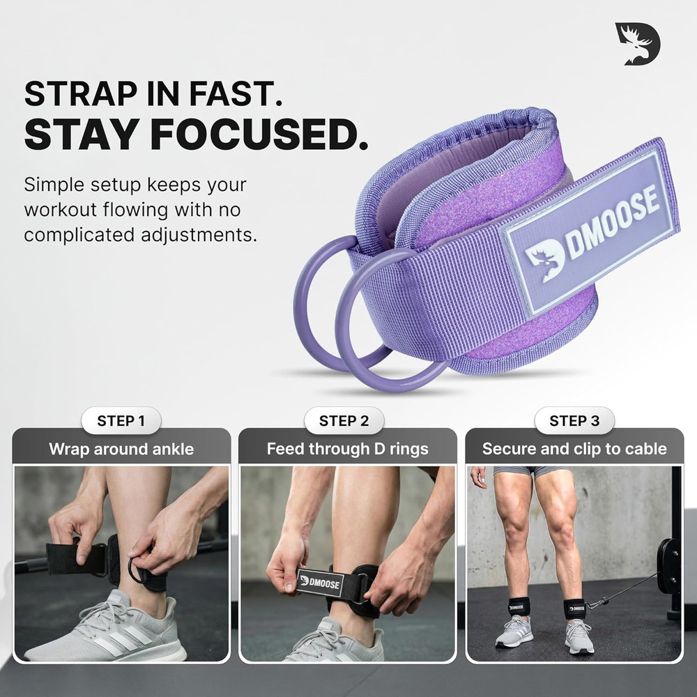 Ankle Strap for Cable Machine - One Size Fit with Premium Padding Cuffs, Ankle B