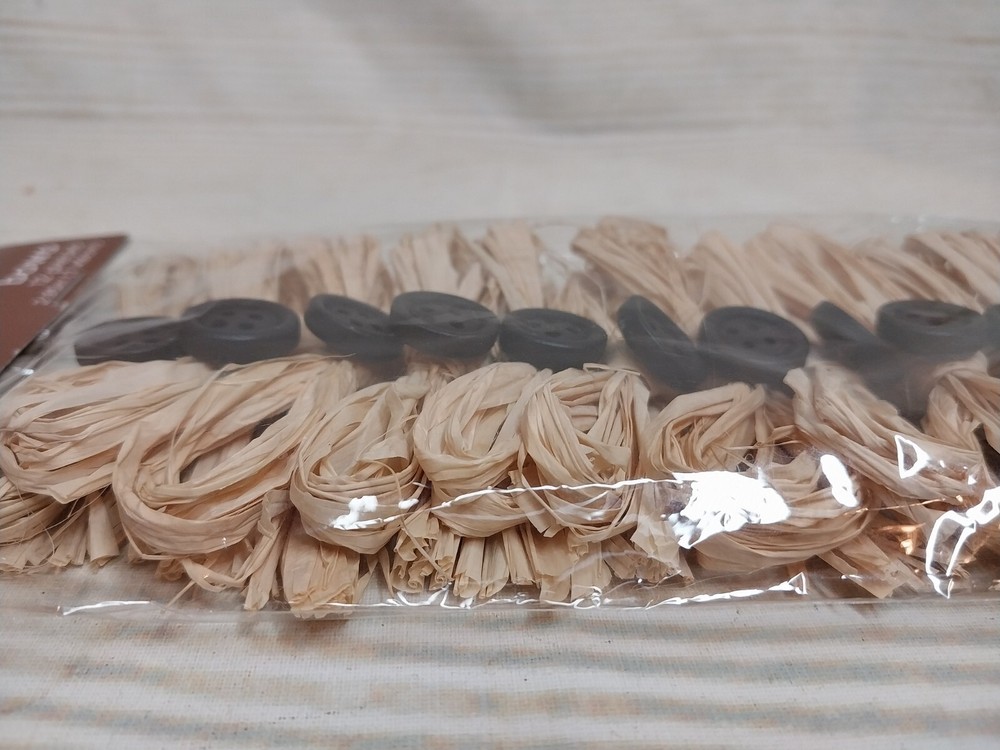 New! 12 Natural Raffia Bows Black Button Rustic Country Crafts Decor Fall Easter