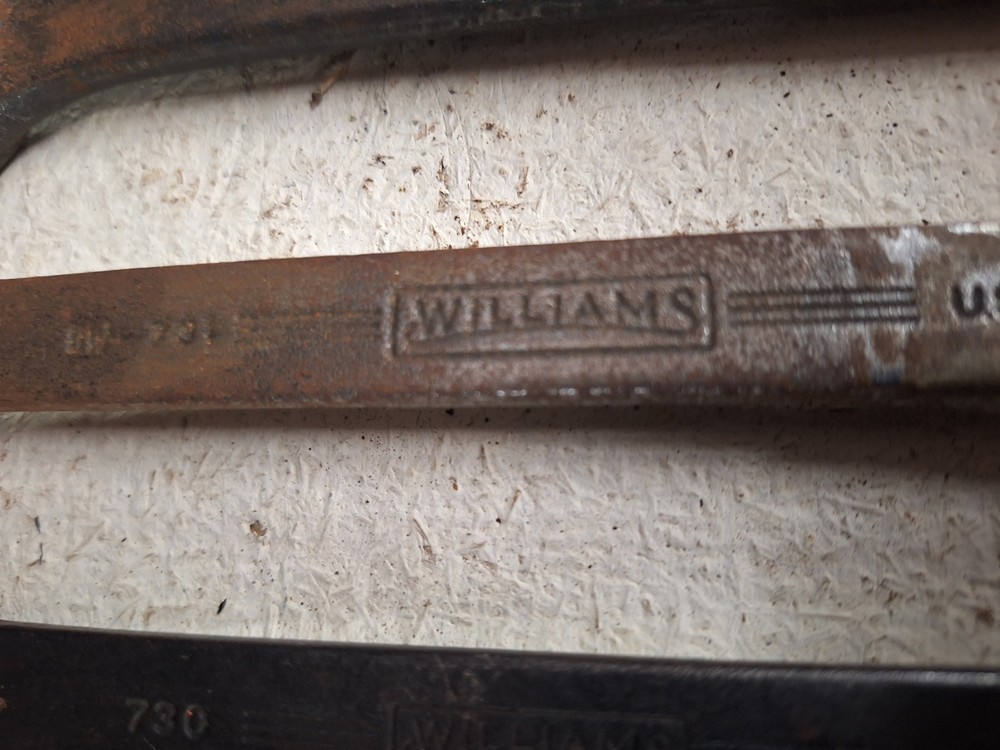 Vintage Williams metal toolbox with multiple Wrenches used