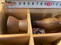 Bizen ware sake set, 2 sake bottles, 5 choko cups, same box