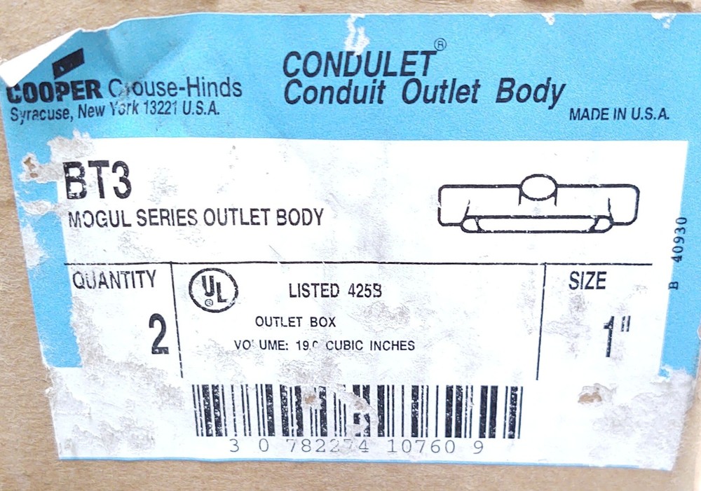 (2 PCS) BT3 CROUSE HINDS 1" MOGUL TEE. CONDULET