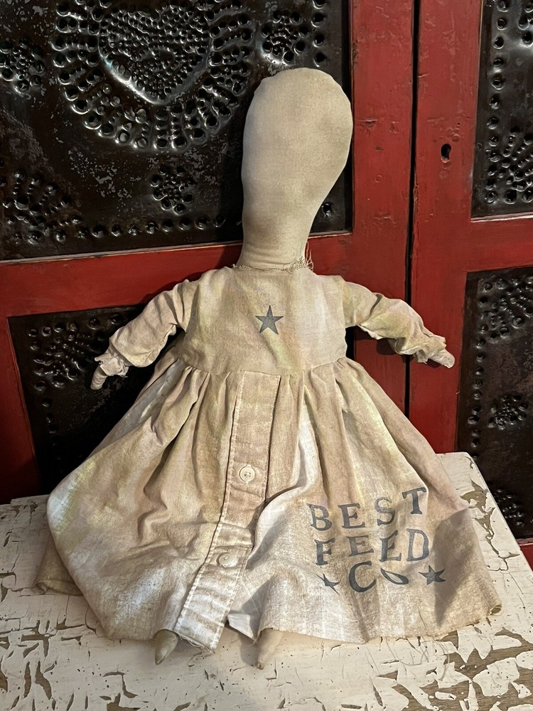 Primitive Christmas Grubby Primitive Distressed Faceless Prairie Rag Doll GP