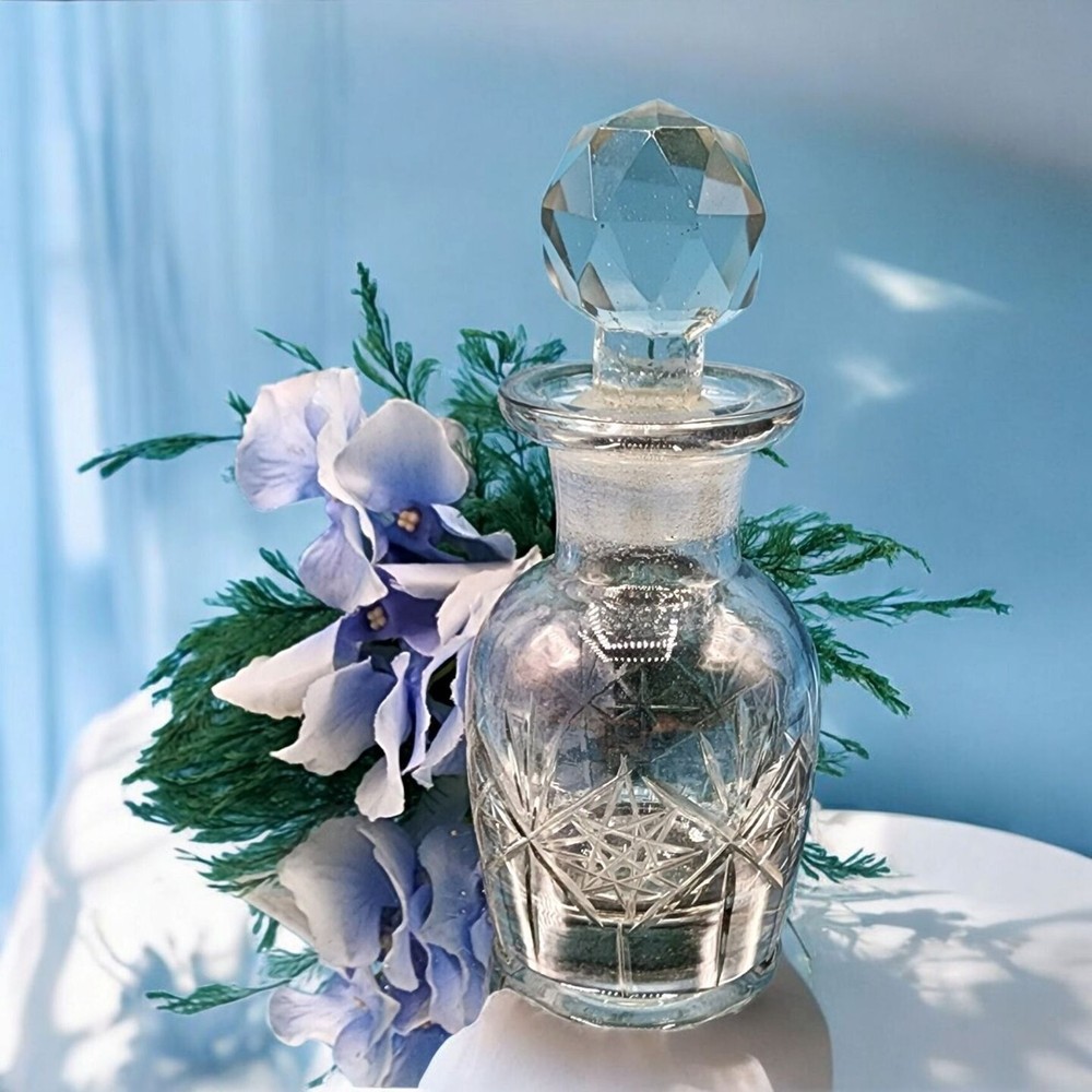 Starburst Pattern Iridescent Blue Perfume Bottle with Stopper Vanity