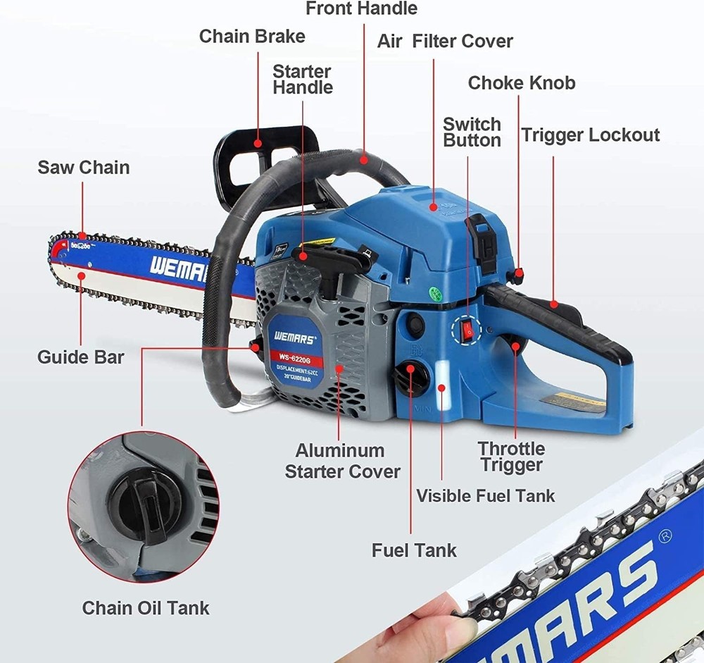 Efficient 62CC Handheld Chainsaw with Fast Cutting Technology - Lightweight