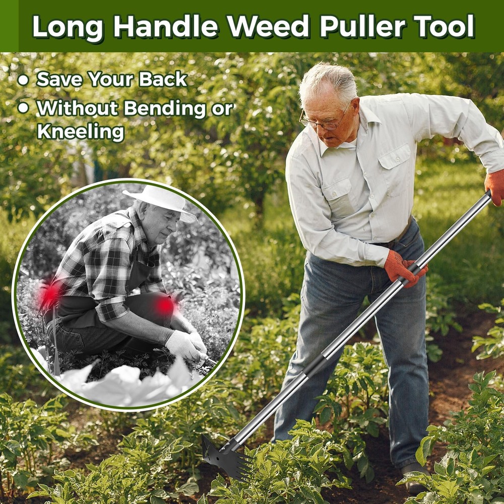 Weed Puller Tool with Long Handle - 44" Heavy Duty Manual Weeder & Garden Hoe...
