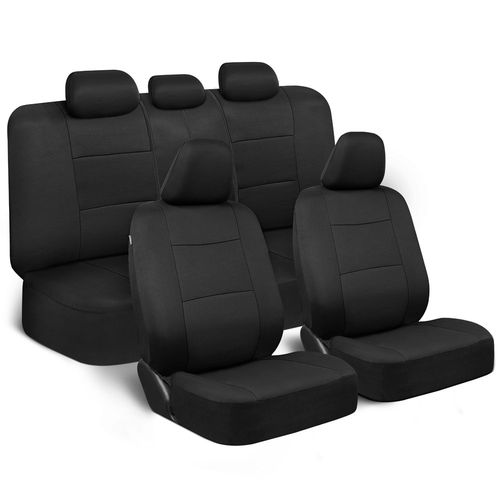 Full Black Car Seat Covers Set 5 Headrests Full Solid Bench for Auto SUV - 9pc