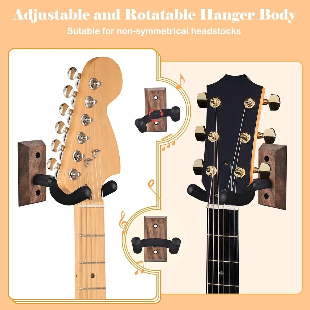 Guitar Wall Mount 4 Pack Hangers with Rotatable Soft Hook for Size Guitars