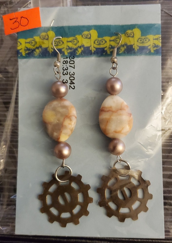 Earrings Pierced Dangle Stone Handmade Approx 3-4"