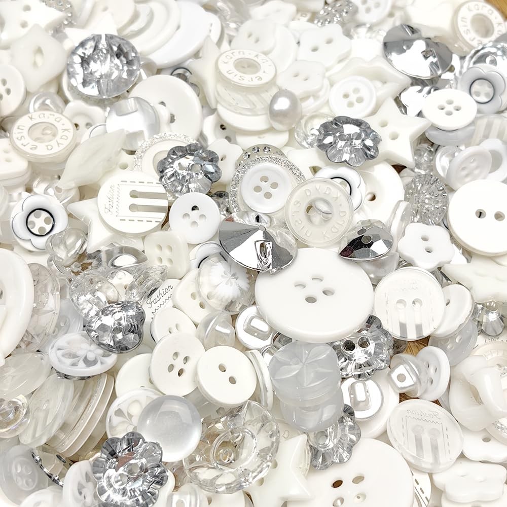Chenkou Craft Random 100pcs Plastic Buttons Small DIY Sewing Small, White