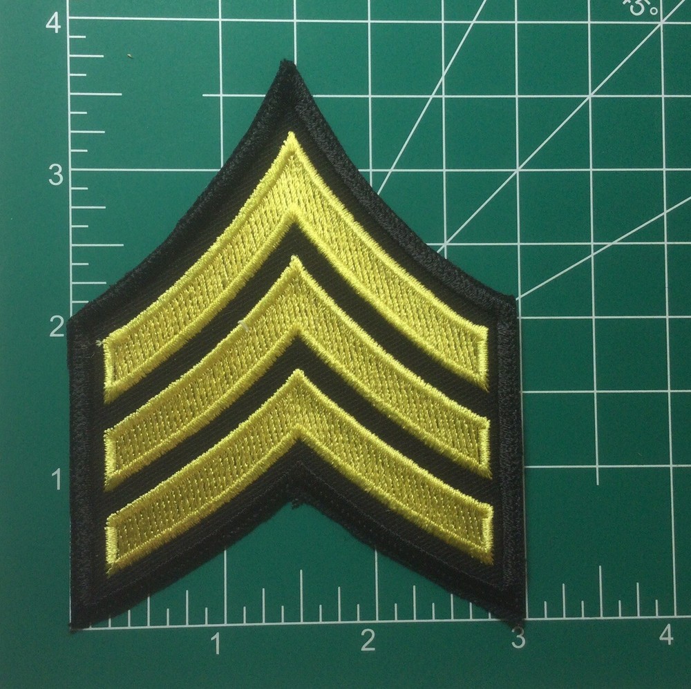 (2) Sergeant Chevron - 3 Bright Yellow Stripes On Black - Police Patch