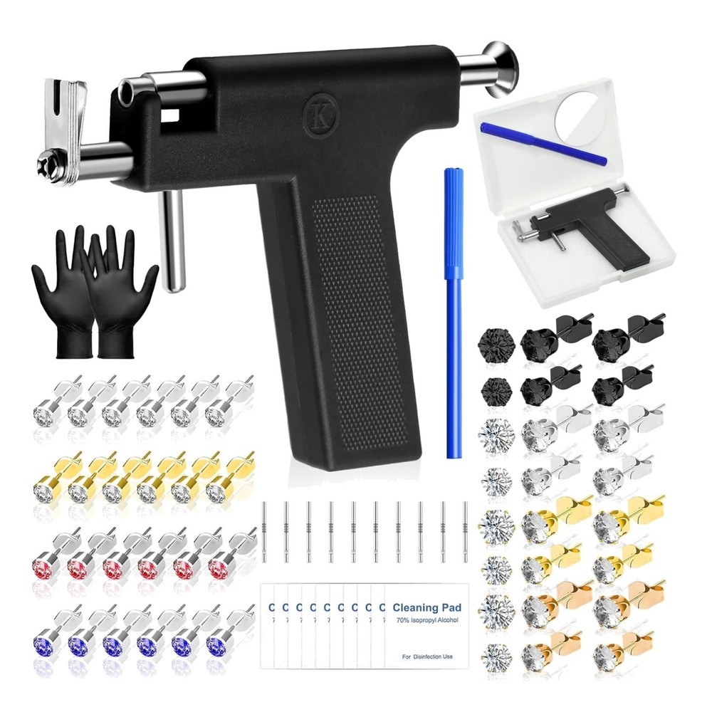 Professional Ear Piercing Gun, Reusable Machine with Dark Black