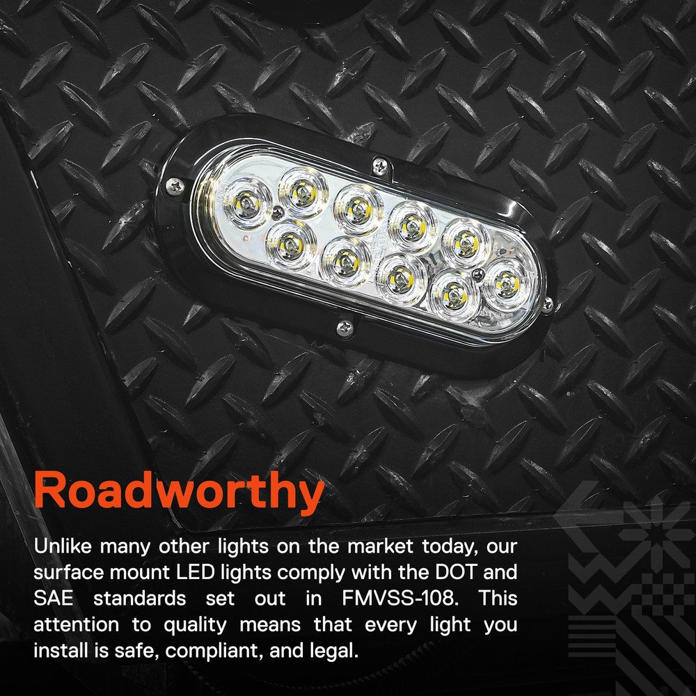 2pc Waterproof 6" Oval White LED Surface Mount Boat Trailer Tail Light Reverse