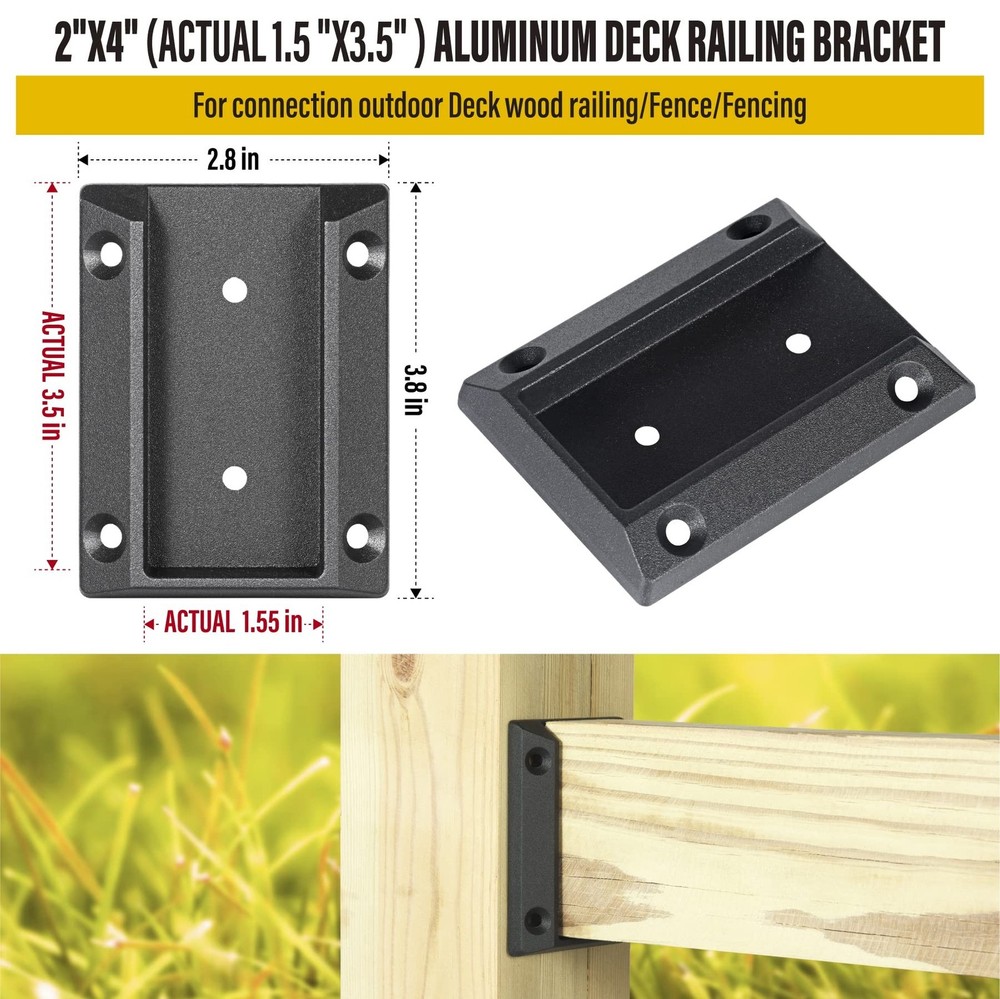 4pcs ADC-12 Aluminum Deck Railing Bracket, Deck Railing Connectors for 2"x4" ...