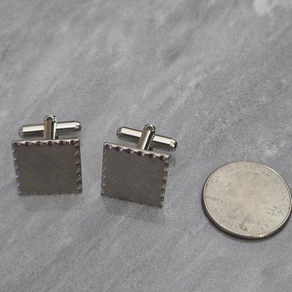 Vintage Brushed Silver Tone Scalloped Edge Cufflinks