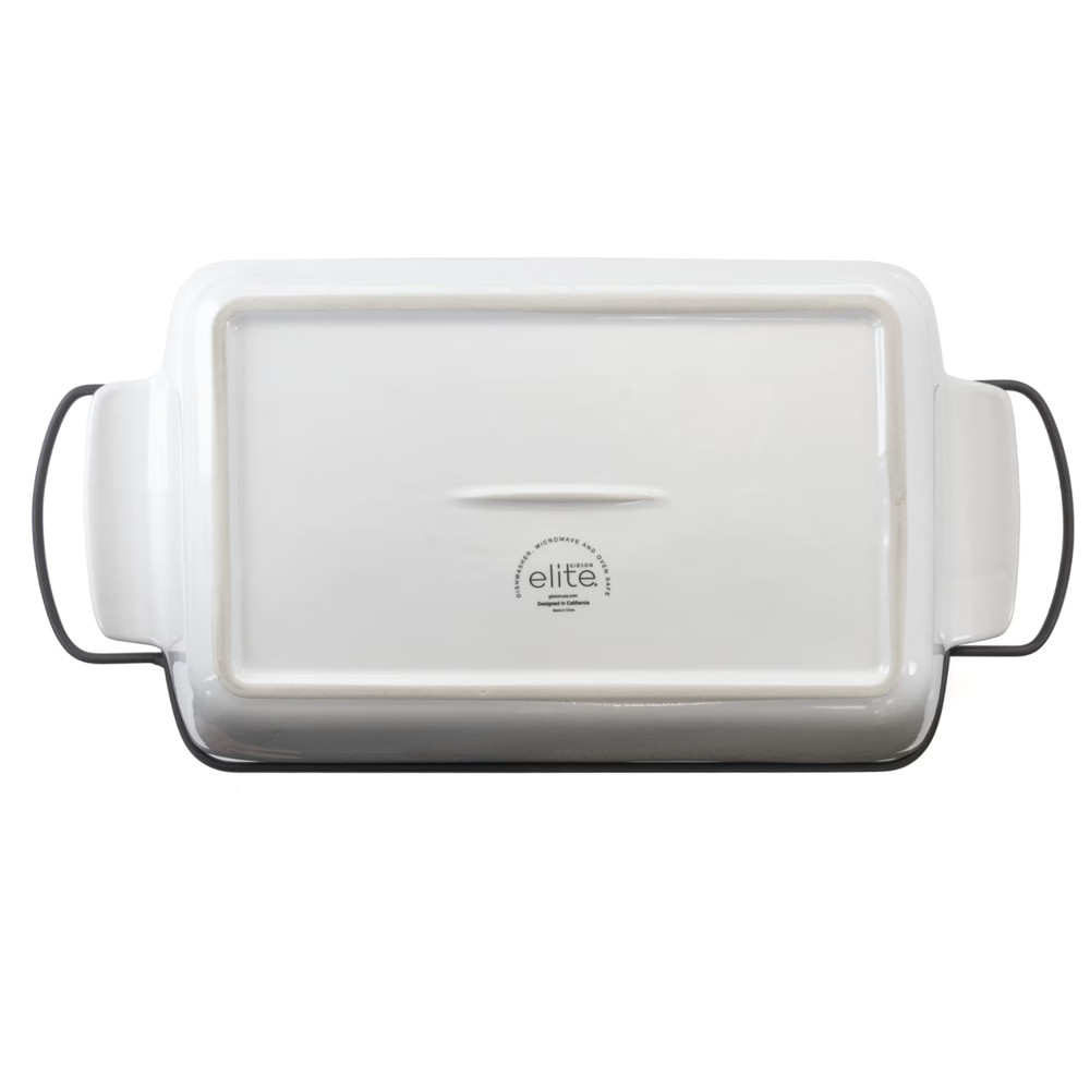 Gibson Elite 2pc Rectangular Stoneware Bakeware Set w Metal Rack Oven Safe