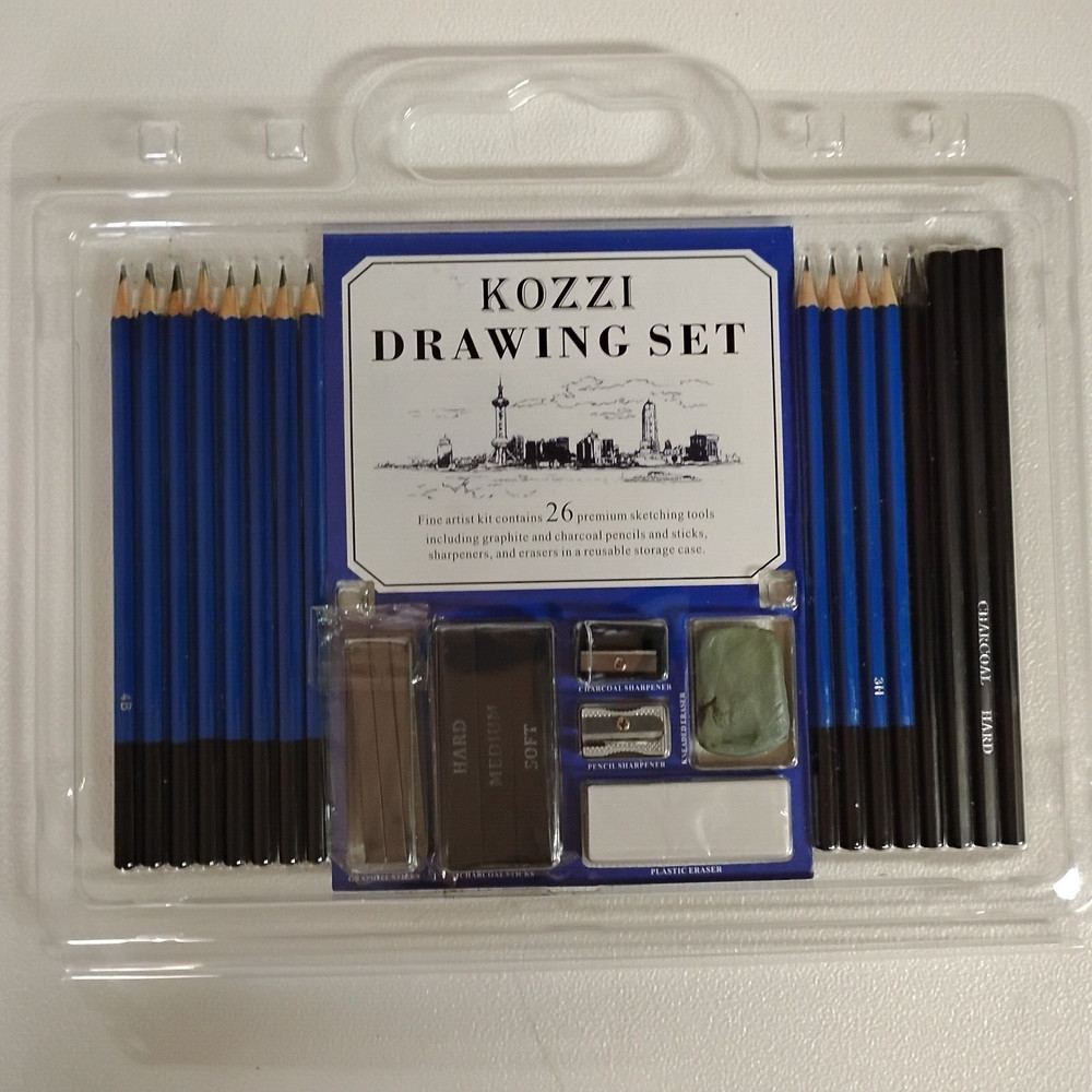 Kozzi Drawing Set 26 Pc Premium Sketching Tools Graphite Charcoal pencils sticks