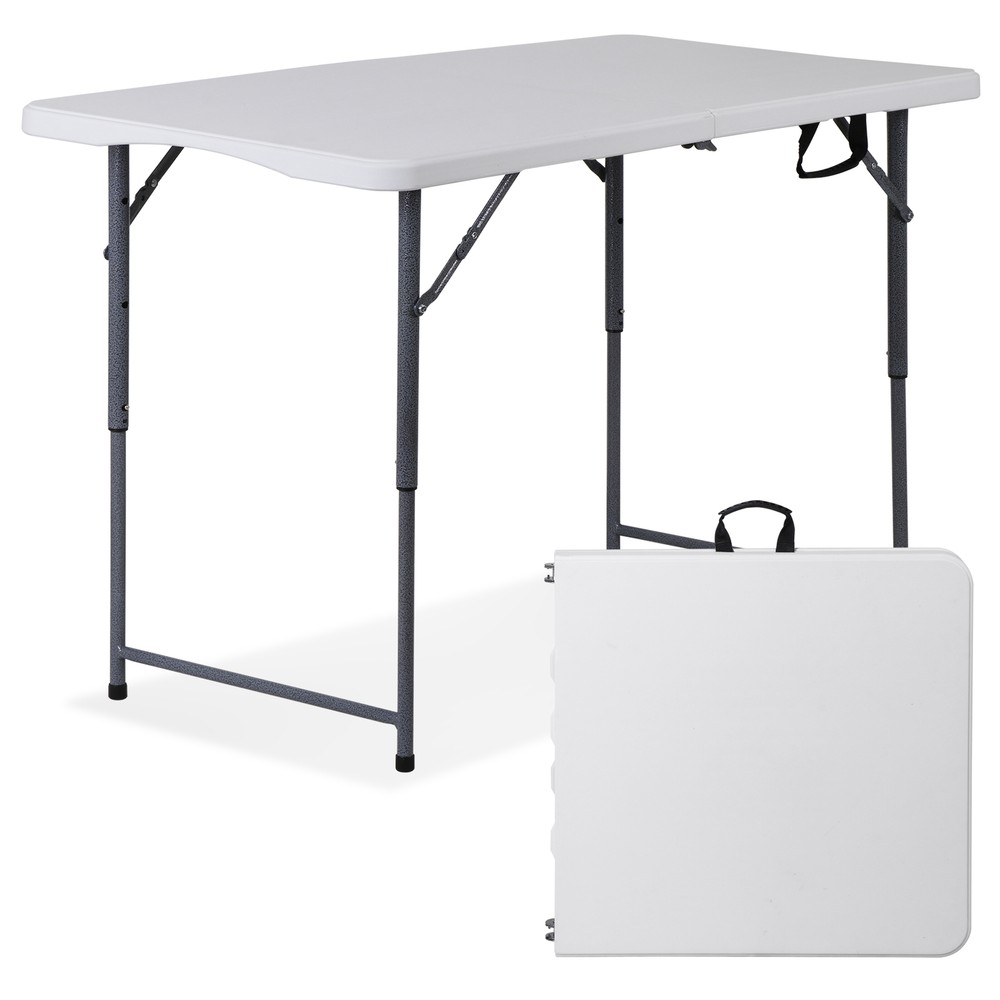 4ft Portable Table Foldable Legs and Adjustable Height Utility Table In/Outdoor