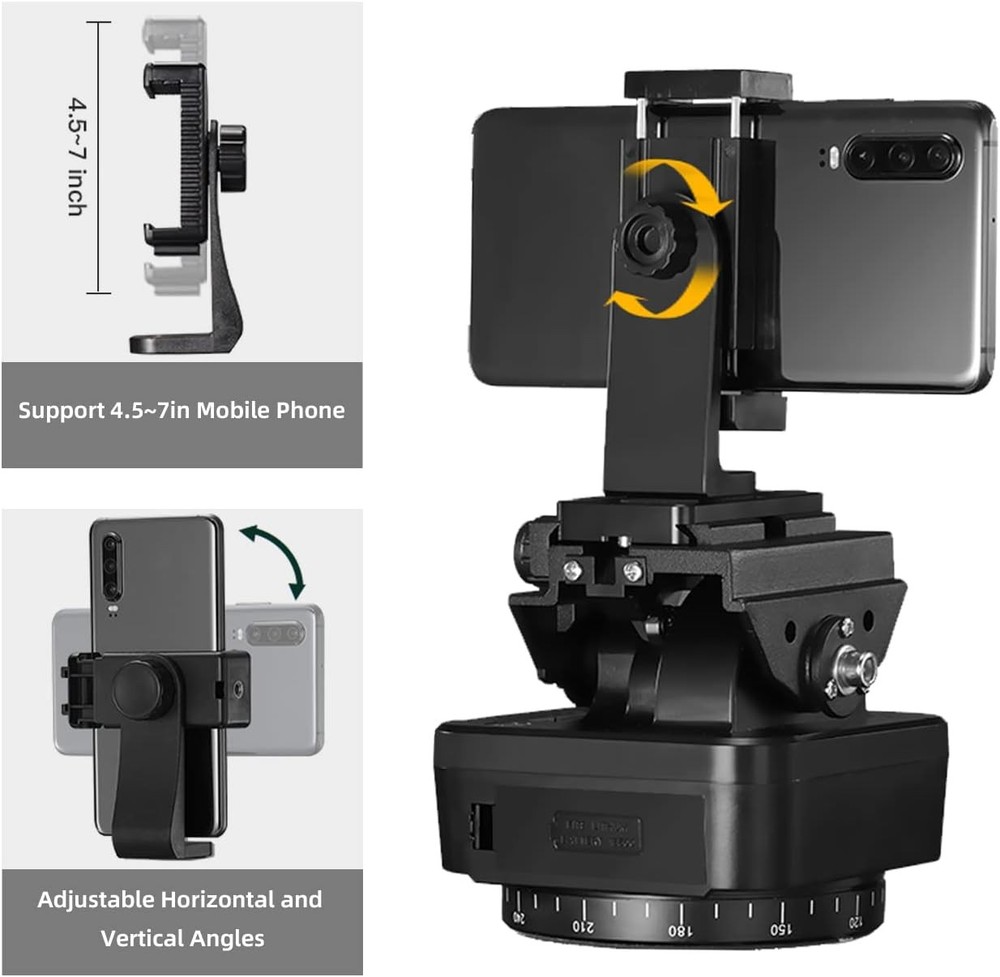 Pan Tilt Camera Mount, Motorized Tripod Head with Remote Control and Mobile Phon